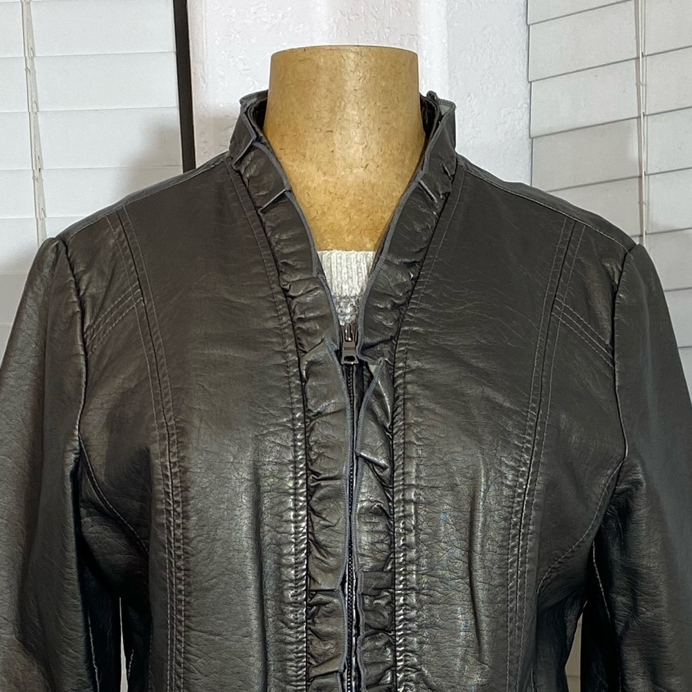GIACCA shiny leather grey women super soft jacket zipper 2 front pockets size L